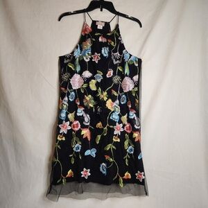 love...ady Black Dress with Embroidered Floral Accents Size L. Whimseygoth